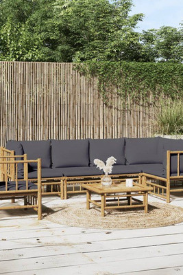 vidaXL 3155237 - 7 Piece Garden Lounge Set with Dark Grey Cushions Bamboo