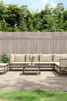 vidaXL 3186768 - Salon de jardin 8 pcs avec coussins anthracite résine tressée