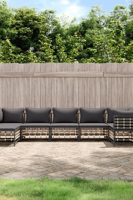 vidaXL 3186775 - Salon de jardin 7 pcs avec coussins anthracite résine tressée