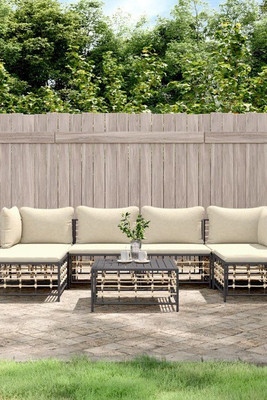 vidaXL 3186780 - Salon de jardin 7 pcs avec coussins anthracite résine tressée