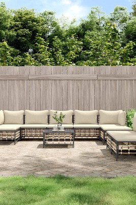 vidaXL 3186804 - 10 Piece Garden Lounge Set with Cushions Poly Rattan