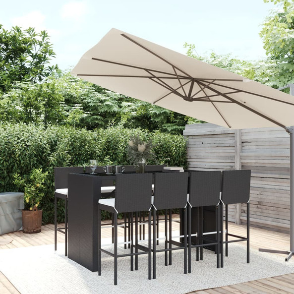 vidaXL 3187629 - 9 Piece Garden Bar Set with Cushions Poly Rattan