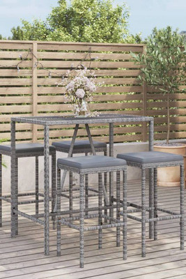 vidaXL 3187634 - Ensemble de bar de jardin 5 pcs avec coussins gris poly rotin