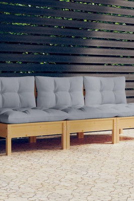 vidaXL 3096075 - Canapé 3 places de jardin et coussins gris Bois de pin solide