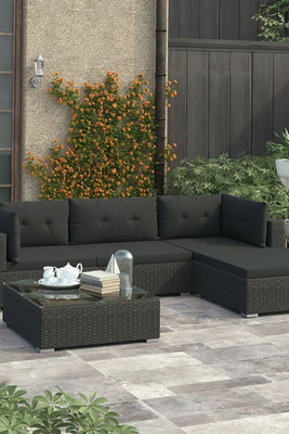 vidaXL 48271 - 5 Piece Garden Lounge Set with Cushions Poly Rattan