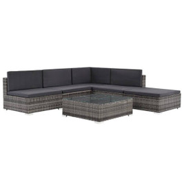vidaXL 48334 - 6 Piece Garden Lounge Set with Cushions Poly Rattan grey