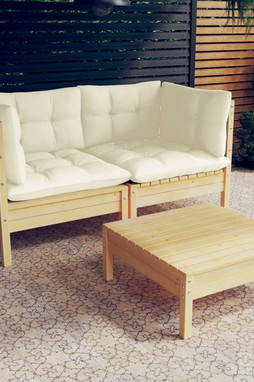 vidaXL 3096016 - Salon de jardin 3 pcs avec coussins crème bois de pin