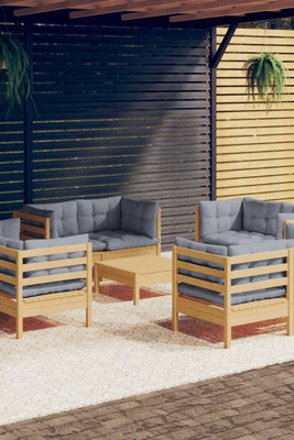 vidaXL 3096063 - 9 Piece Garden Lounge Set with Cushions Pinewood