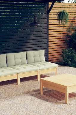vidaXL 3096082 - Salon de jardin 4 pcs avec coussins crème Bois de pin