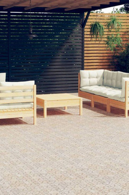 vidaXL 3096118 - Salon de jardin 7 pcs avec coussins crème bois de pin