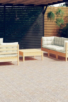 vidaXL 3096118 - 7 Piece Garden Lounge Set with Cushions Pinewood