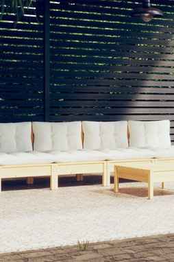 vidaXL 3096130 - Salon de jardin 5 pcs avec coussins crème bois de pin
