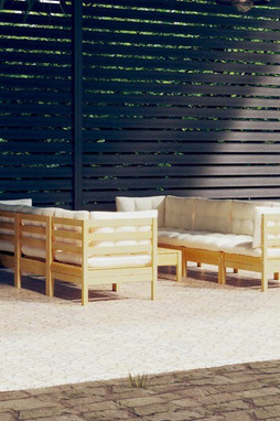 vidaXL 3096166 - Salon de jardin 9 pcs avec coussins crème bois de pin massif