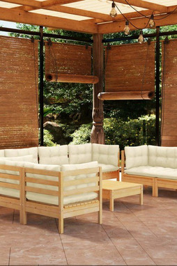 vidaXL 3096274 - Salon de jardin 9 pcs avec coussins crème bois de pin massif