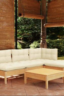 vidaXL 3096304 - Salon de jardin 5 pcs avec coussins crème bois de pin