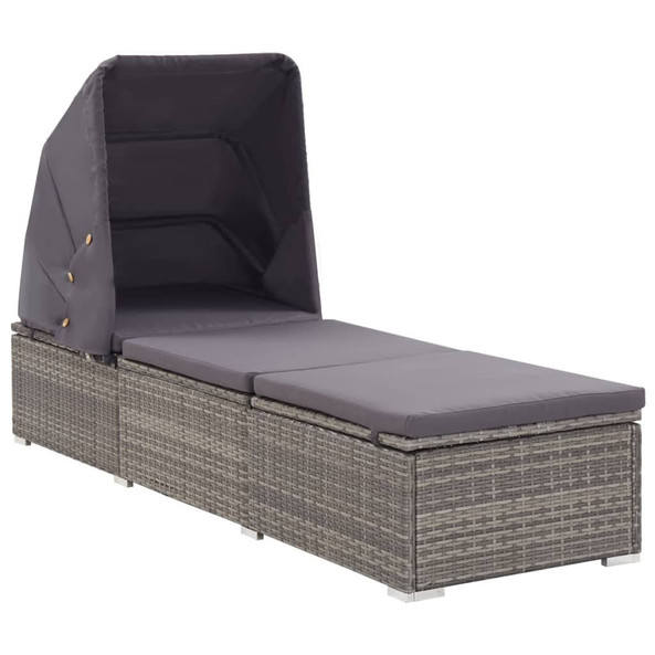 vidaXL 46248 - Sun Lounger with Canopy and Cushion Poly Rattan