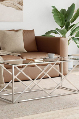 vidaXL 349961 - Coffee Table 110x45x45 cm Stainless Steel and Glass