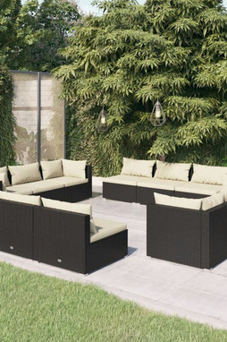 vidaXL 3101583 - Salon de jardin 12 pcs avec coussins résine tressée noir