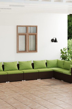 vidaXL 3101740 - Salon de jardin 7 pcs avec coussins Résine tressée Marron