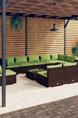 vidaXL 3102604 - Salon de jardin 11 pcs avec coussins Résine tressée Marron
