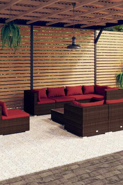 vidaXL 3102619 - Salon de jardin 9 pcs avec coussins Résine tressée Marron