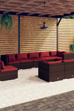 vidaXL 3102627 - Salon de jardin 9 pcs avec coussins Résine tressée Marron