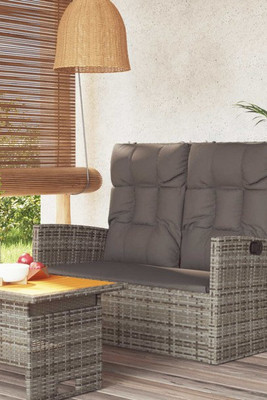 vidaXL 362186 - Banc de jardin inclinable et coussins gris 118cm résine tressée
