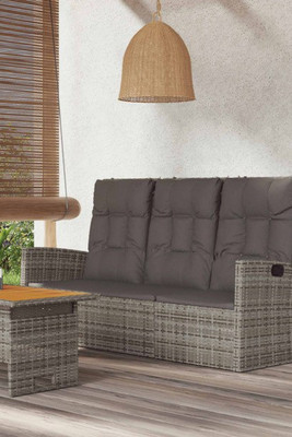 vidaXL 362184 - Banc de jardin inclinable et coussins gris 173cm résine tressée