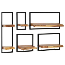 vidaXL 246014 - Wall Shelf Set 5 Pieces Solid Acacia Wood and Steel