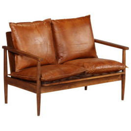 vidaXL 246482 - Canapé à 2 places Cuir véritable avec bois d'acacia Marron