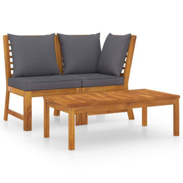 vidaXL 311835 - 3 Piece Garden Lounge Set with Dark Grey Cushion Solid Acacia Wood