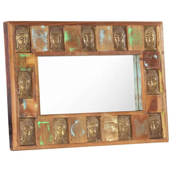 vidaXL 321814 - Mirror with Buddha Cladding 80x50 cm Solid Reclaimed Wood