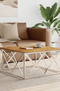 vidaXL 349975 - Table basse argenté acier inoxydable et bois massif dacacia