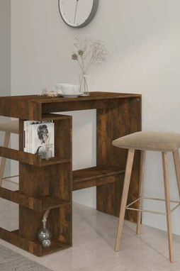 vidaXL 812960 - Table de bar et étagère de rangement chêne fumé bois ingénierie