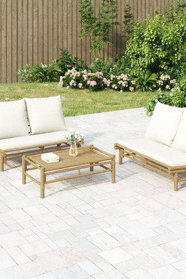 vidaXL 363453 - Garden Bench with White Cushions Bamboo