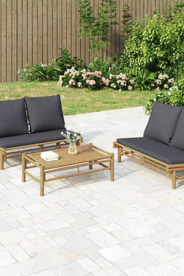 vidaXL 363458 - 2 Piece Garden Lounge Set with Dark Cushions Bamboo