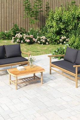 vidaXL 363464 - Garden Bench with Dark Cushions Bamboo