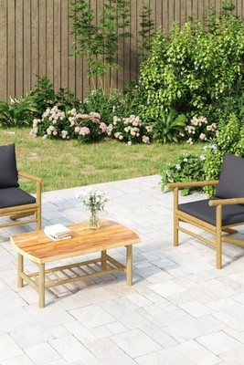 vidaXL 363466 - Garden Chairs 2 pcs with Dark Cushions Bamboo