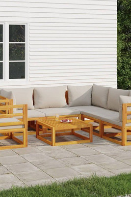 vidaXL 3155289 - 7 Piece Garden Lounge Set with Light Grey Cushions Solid Wood
