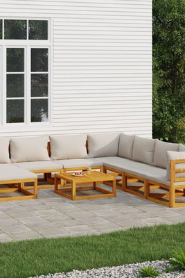 vidaXL 3155296 - 9 Piece Garden Lounge Set with Light Grey Cushions Solid Wood