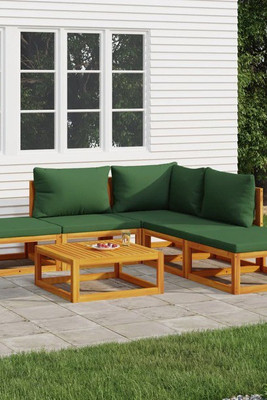 vidaXL 3155307 - 6 Piece Garden Lounge Set with Green Cushions Solid Wood