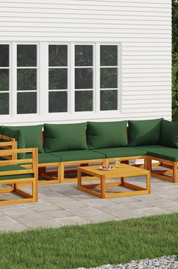 vidaXL 3155313 - 7 Piece Garden Lounge Set with Green Cushions Solid Wood