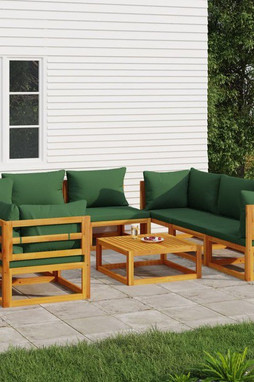 vidaXL 3155318 - 9 Piece Garden Lounge Set with Green Cushions Solid Wood
