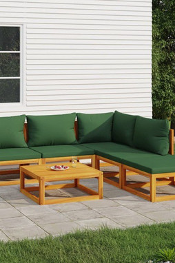 vidaXL 3155330 - 6 Piece Garden Lounge Set with Green Cushions Solid Wood