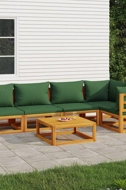 vidaXL 3155332 - 6 Piece Garden Lounge Set with Green Cushions Solid Wood