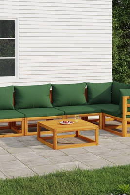 vidaXL 3155332 - 6 Piece Garden Lounge Set with Green Cushions Solid Wood