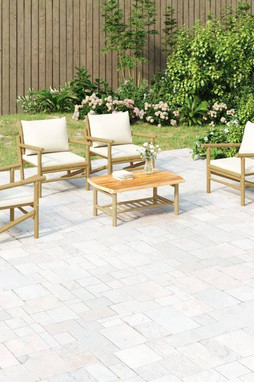 vidaXL 3156477 - 5 Piece Garden Lounge Set with Cream White Cushions Bamboo