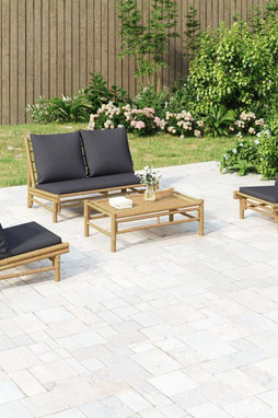 vidaXL 3156480 - 4 Piece Garden Lounge Set with Dark Grey Cushions Bamboo