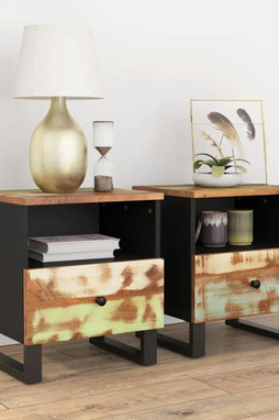 vidaXL 350653 - Bedside Cabinets 2 pcs Solid Wood Reclaimed&Engineered Wood