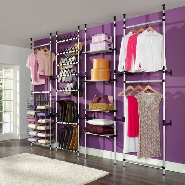 vidaXL 321113 - Système de garde-robe télescopique barres et étagère Aluminium